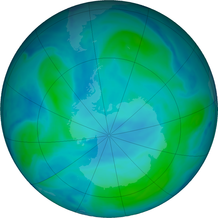 Antarctic ozone map for 28 January 2022
